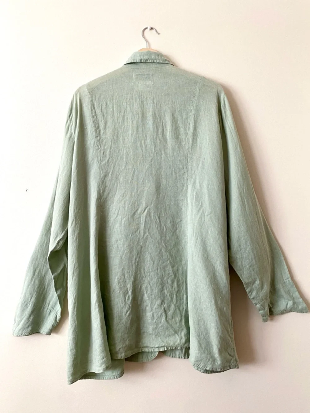 Flax 100% Sage Green Linen Button Front Tunic Shirt Top Long Sleeve Size L - Picture 2 of 16